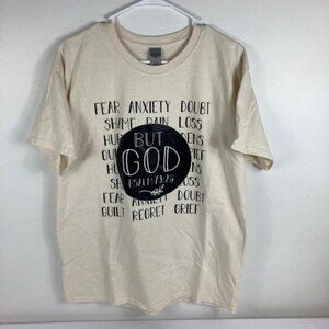 Womens But God Cotton Tee Shirt Cream Black L